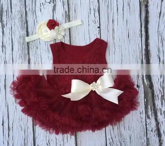 Rose Tutu Dress For 1 Years Old Girl Birthday Baby Girls First Birthday Frocks With Headband 2016 HSD5763