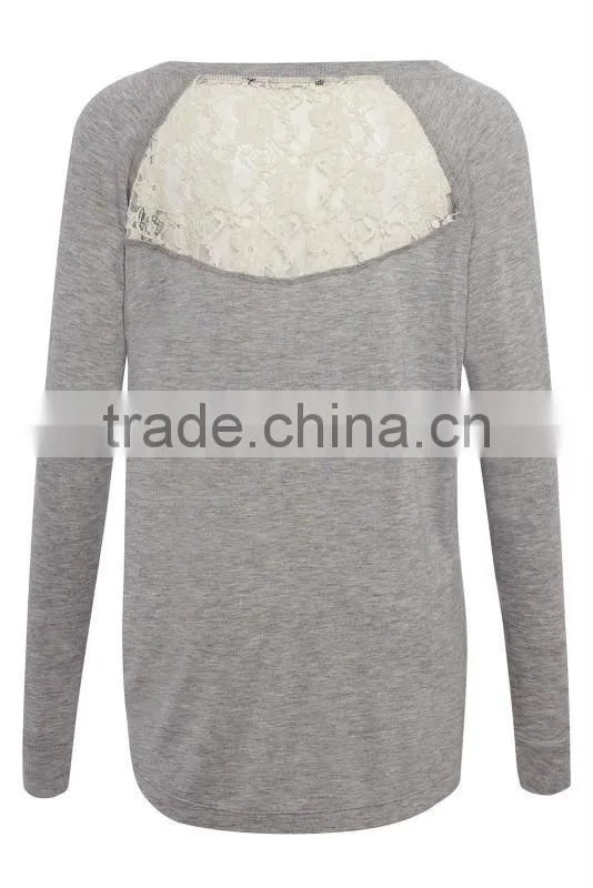 100% Viscose Knit Top with Lace Inserted Back