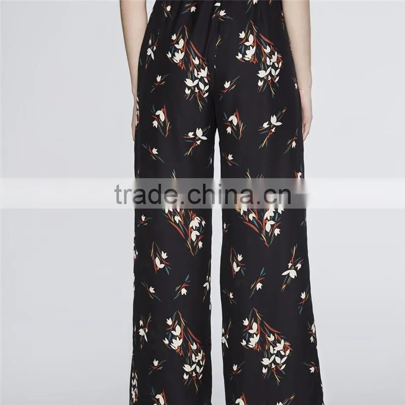 Chic ropa mujer floral wide legs shape print black dressy pants outfits