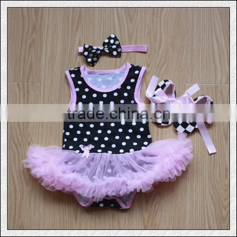 Wholesale 2015 Baby Girl Infant 3pcs Clothing Sets Tutu Romper Dress/Jumpersuit+Headband+Shoes