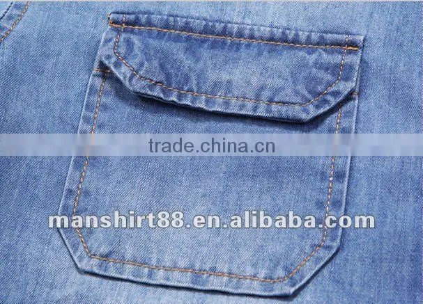 European fashion style Light blue 100%Natural Cotton soft Denim/Retro Cowboy Shirt for men with S,M,L,XL,XXL peaked collar