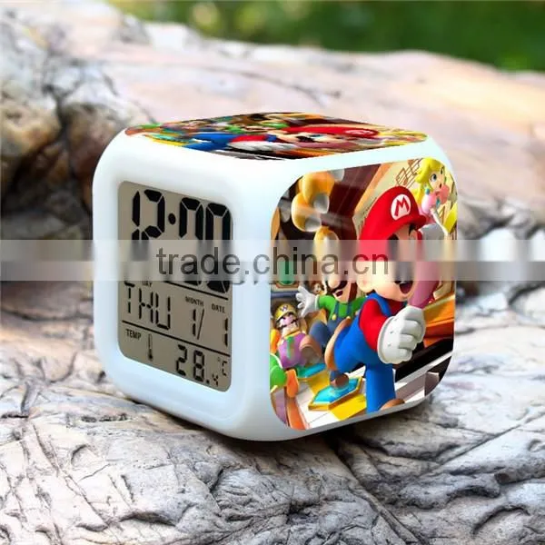 2015 Hot GAME Super Mario LED Alarm Clock, Super Mario Digital Alarm Clock, Super Mario Cartoon Clock for Kids