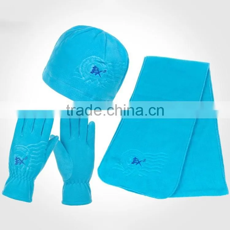 Solid Color Polyester 3 Piece Fleece set Hat, Scarf & Glove Women's Winter Set