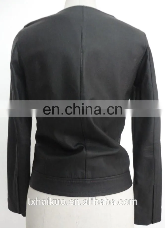 Ladies o'neck black leather jacket
