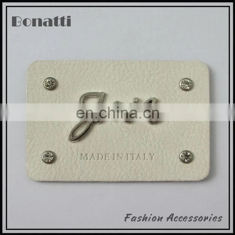 2013 hot sale metal label with leather base for garment