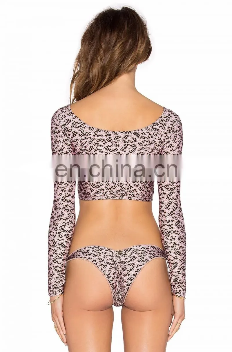 OEM custom repeat print two pieces long sleeve swimwear swimsuit women
