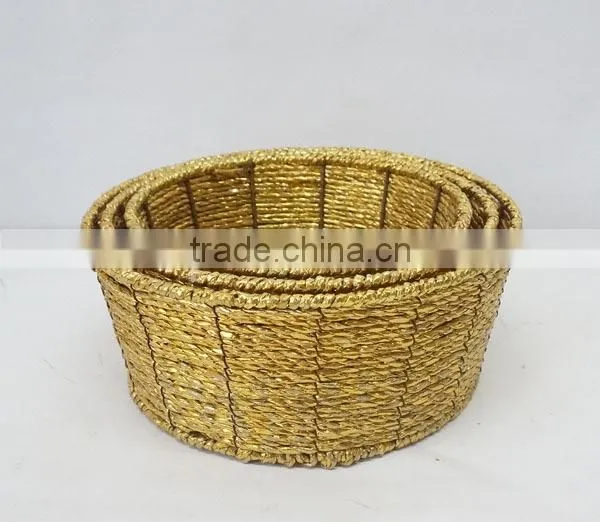 set of 3 handwoven round cheap decorative baskets