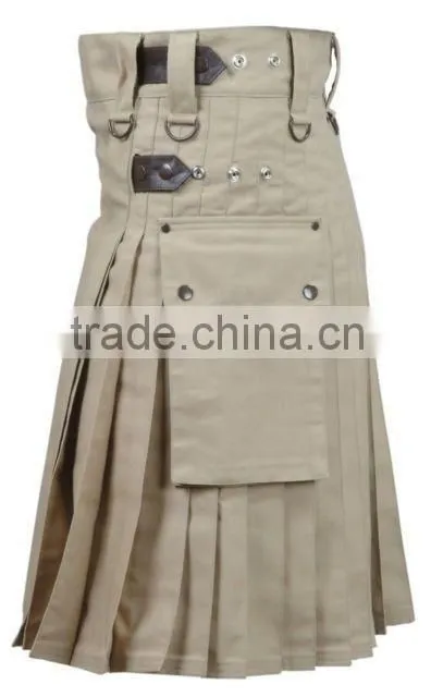 Active Men Khaki Deluxe Utility Fashion Kilt Khaki