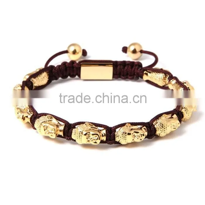 2016 Popular Upscale Rose Gold Lava Stone Buddha Stainless Steel Bracelet Costume Jewellery Match Colorful Cord