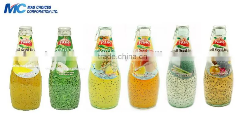 Basil Seed Drink with Mango Juice in Glass Bottle