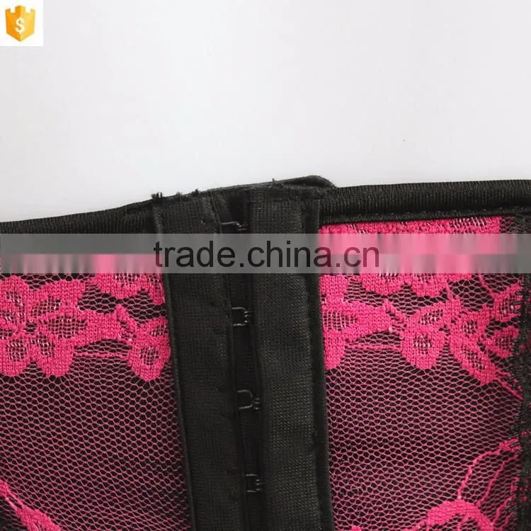 2016 fashion woman corset,pink sexy lace satin corset shaper