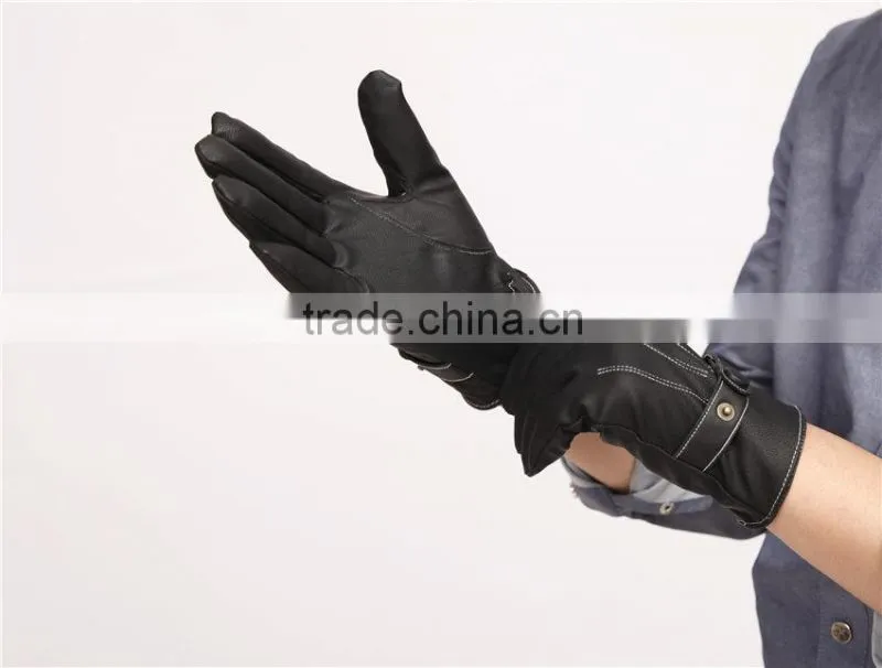 Three lines with velvet Men's leather gloves, fall and winter warm velvet fashion line cycling gloves, Cold Weather Gloves