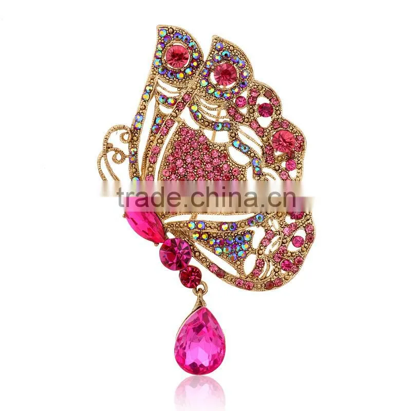 Women Beautiful Rhinestones Gold Plated Brooch