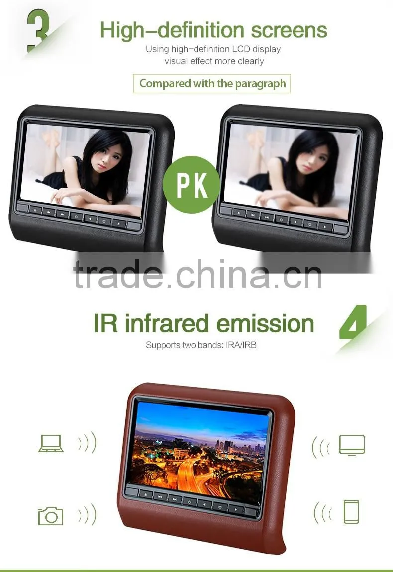 Best selling headrest 9 inch car dvd vcd cd mp3 mp4 player