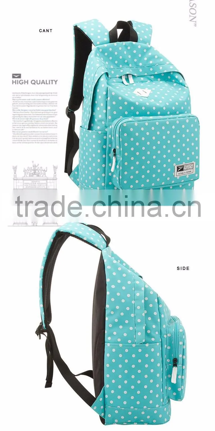 leisure school students shoulder bag for polyester backpack with dot bag