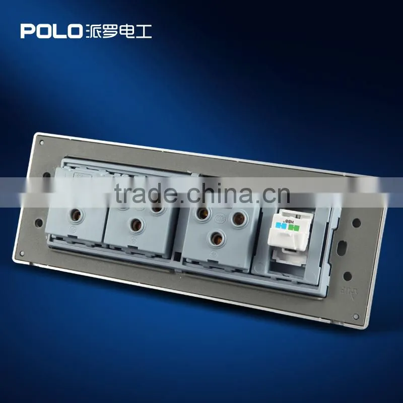 2015 new design stainless steel PC material multi-role Telephone with three 3 pin universal socket