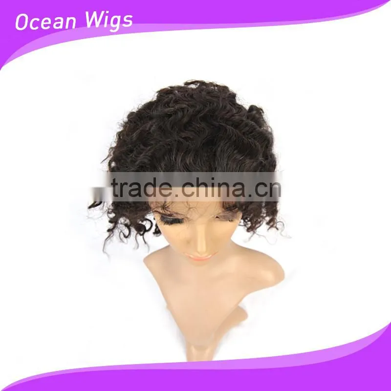 human hair front lace wig, deep wave,12", natural color