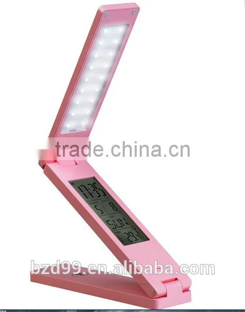 USB Port Recgargeable Flexible Folding LED Desk Lamp with Calendar Timer Temprature and Alarm Clock Functions