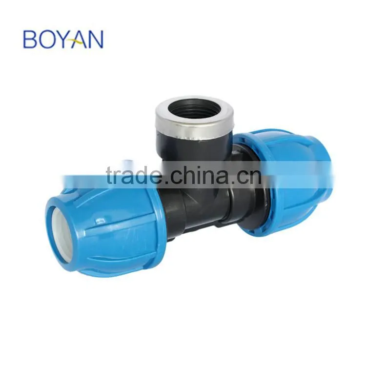 plastic pipe fitting PP compression female tee with ring