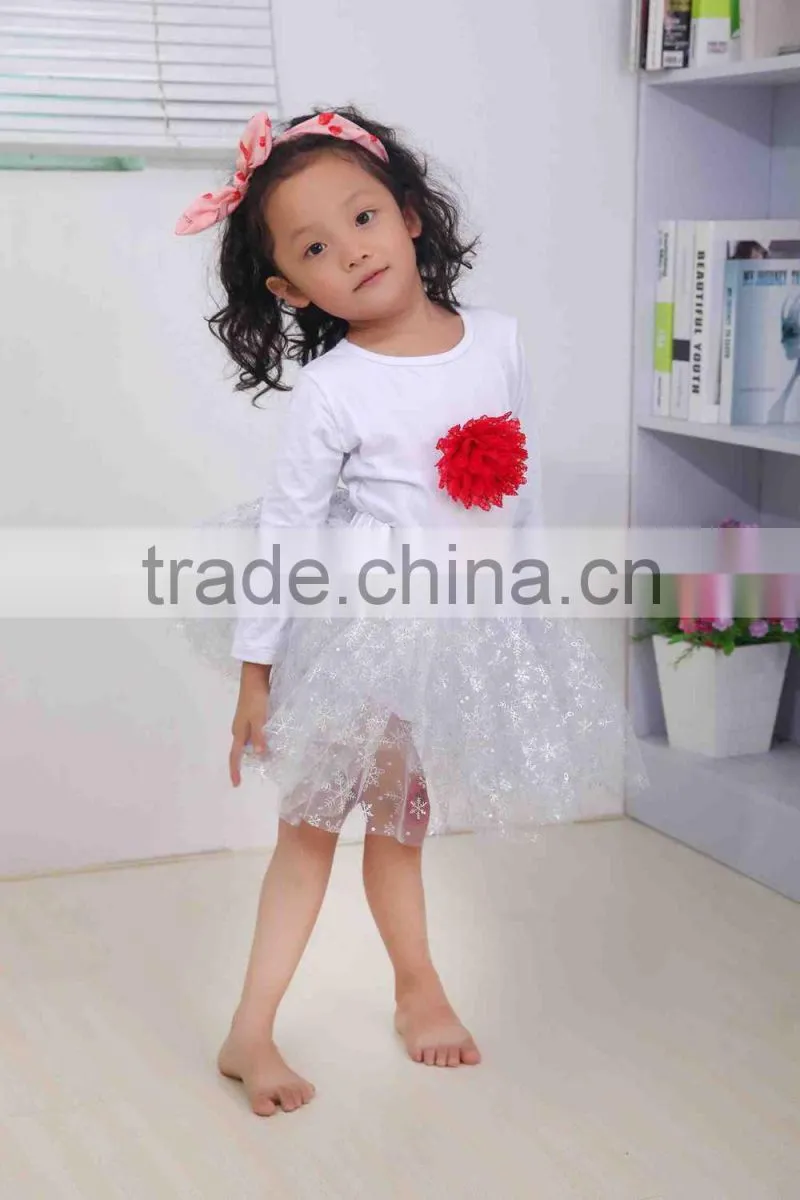 Cute white and red flower baby girl clothing ,autumn children outfit with tutu skirt