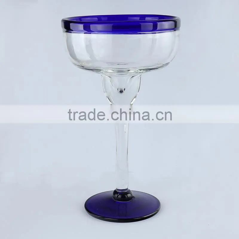 Blue rim and bottom thick thickness long stem ice-cream margaret glass