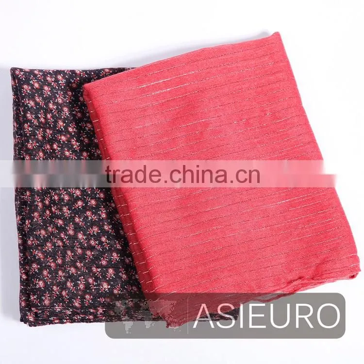 Polyester Scarf, 2 Pcs/Set, Flower Print and Solid Color, BSCI and Sedex