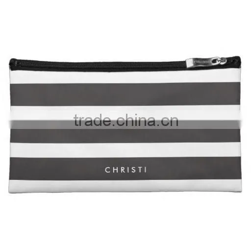Custom Black & White Striped Makeup Bag