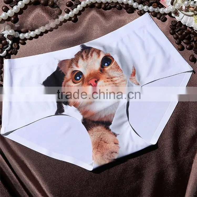 Ice Silk Girls Briefs Seamless Sexy 3D Print Cats Women Panties