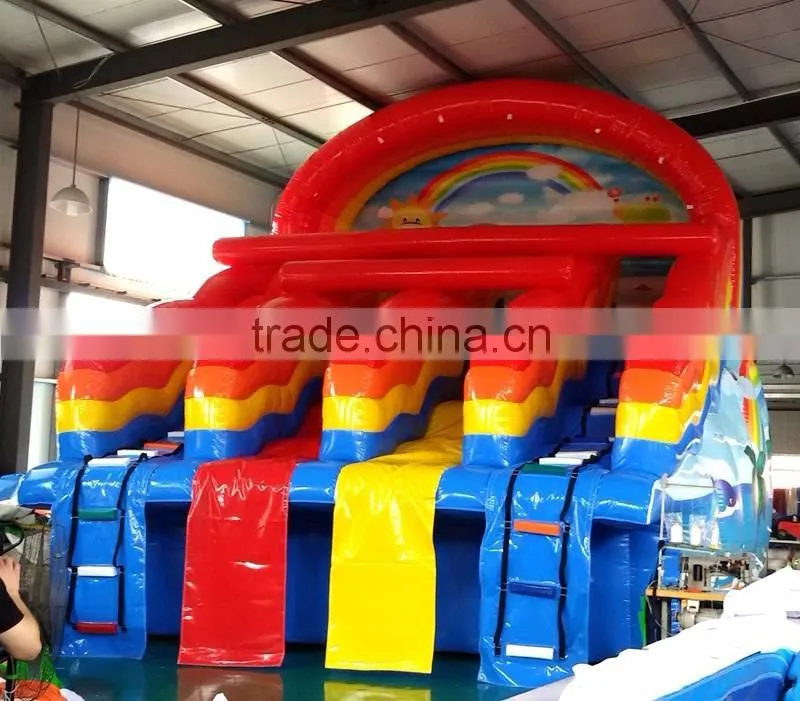 Large Inflatable rainbow water slide for pool kids play slide