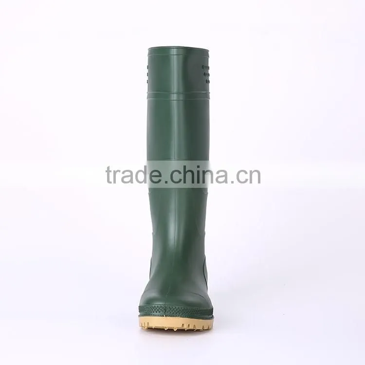 Factory price green pvc rain boots without steel toe, cheap plastic pvc rain boots