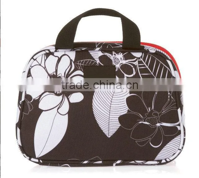 Large main compartment women hook cosmetic wash bag /Flower print wash pouch /Journey toilet bag