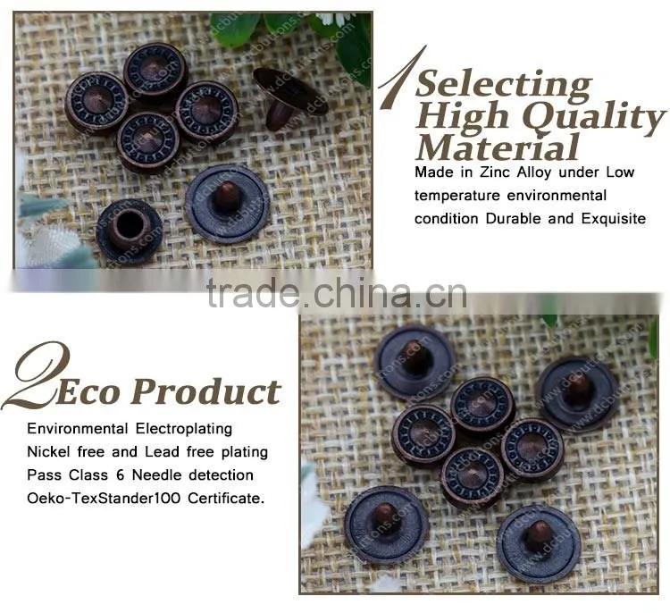 Fashion High quality Metal plating nickel free lead free jeans button and rivets