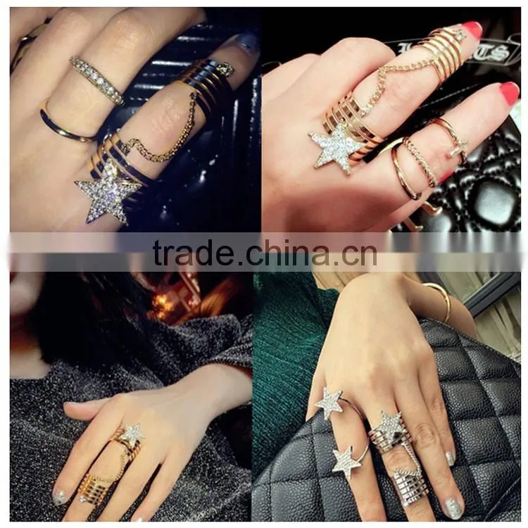 star double finger ring with chain, double finger chain ring