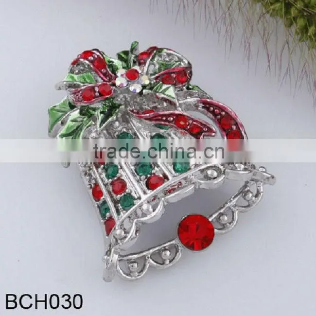 Silver Tone Multi Color Bell Rhinestone Brooch