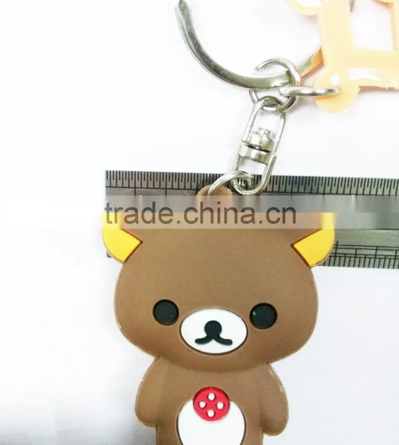 3D PVC rubber keychains with metal rings