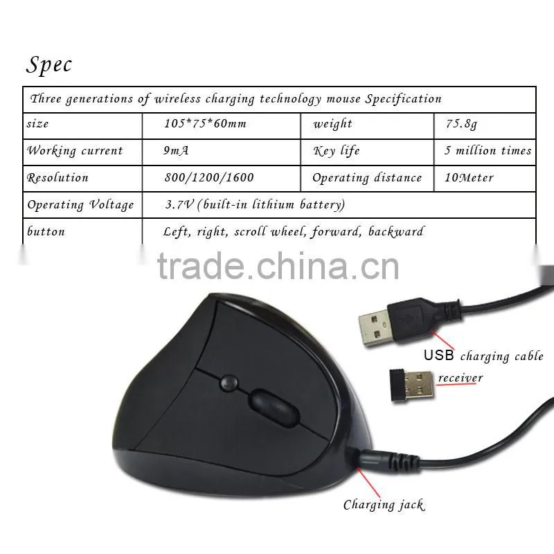 2016 hot selling Ergonomic design vertical wireless mouse