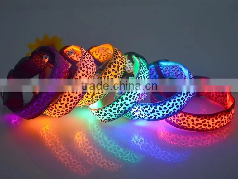 LED Collar Leopard Print Design Puppy Necklace Luminous Pet Decors Productos Para Mascotas dog harness Led