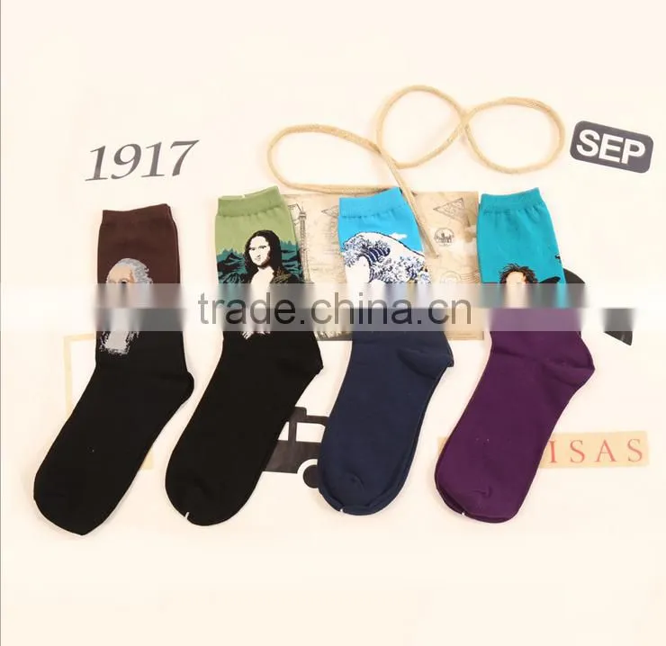Retro art paintings male and female tube socks personality cotton socks factory wholesale