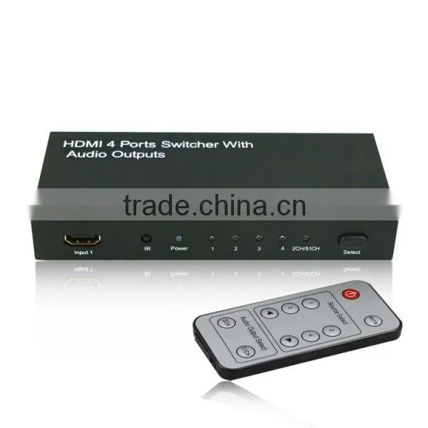 4 Port HDMI Switch Switcher 4 in 1 Out 3D/ Full HD 1080P with Digital Audio(Stereo, Toslink and COAX)