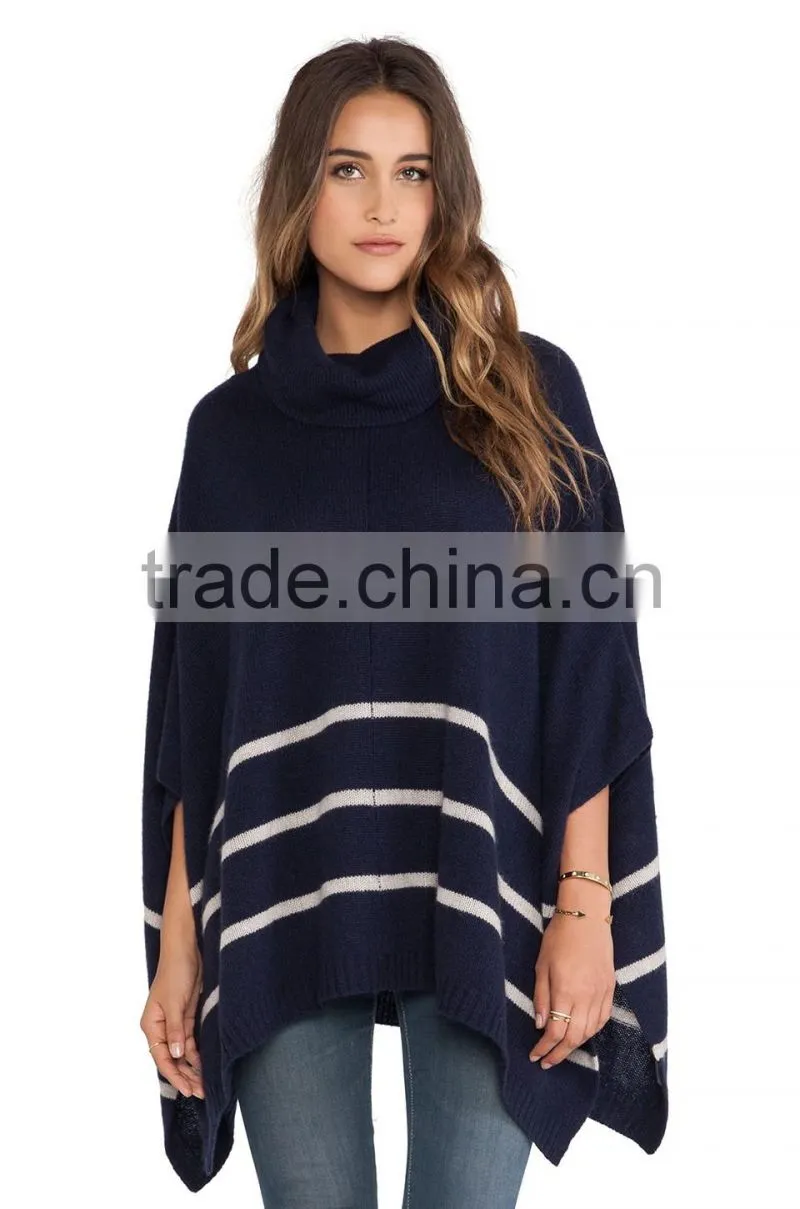 Ladies striped turtleneck pullover sweater