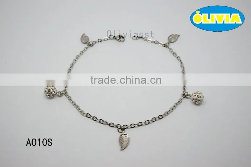 Olivia Jewelry Fashion 316 Stainless Steel Anklets With Leaves Charm, Stainless Steel Anklet