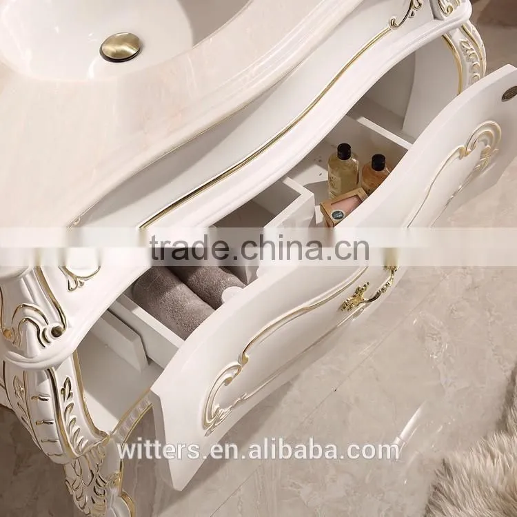 WTS-821SYO french Antique style white Wooden single undermount sink Used Bathroom Vanity Cabinets