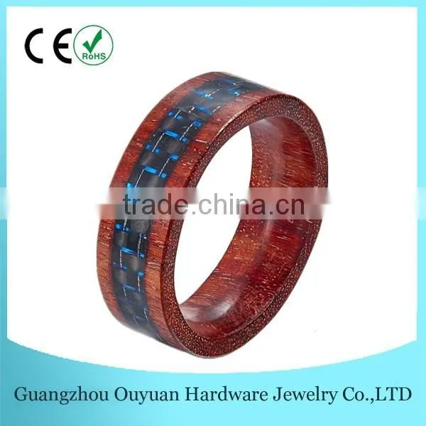 8MM New Natural Wood Ring, Natural Wood Ring with Purple Carbon Fiber Inlay