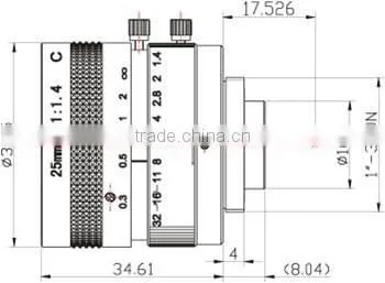 cn aico 5mp manual low distortion fixed focus c mount 2/3 inch F1.4 25mm industry lens