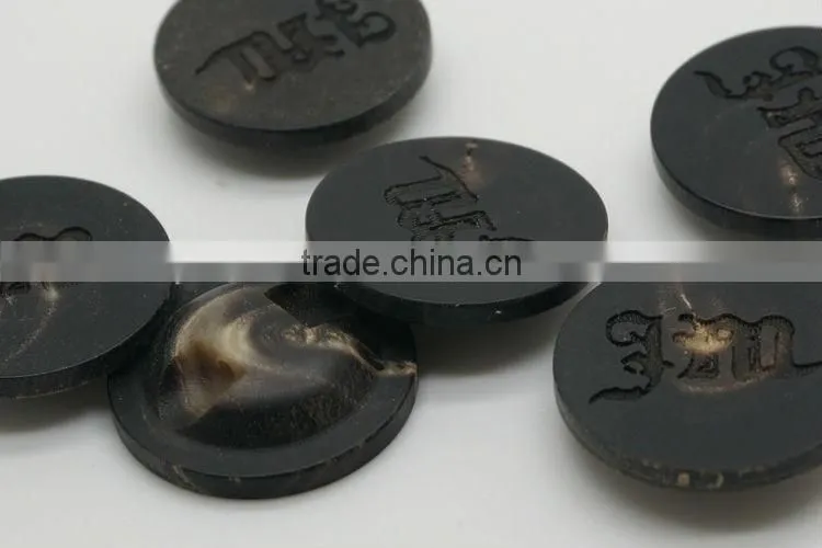 High Quality Logo Engraved On Dark Brown Buffalo Horn Buttons for Suit, Jacket, Sweater