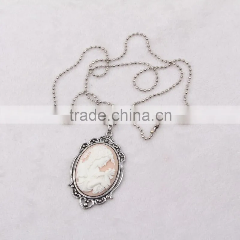 fashion jewelry necklace steampunk necklace pink beauty silhouette silver cameo pendant 2015 new party dress made in China yiwu