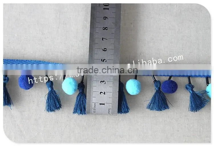 Newest design handmade 4.5cm width beaded pompom fringe wholesales