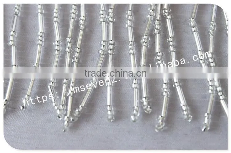 High quality 9.5cm width nylon handmade beaded custom ribbon fringes
