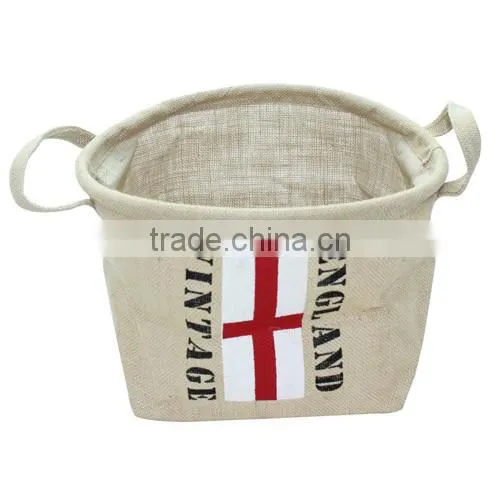 2014 Flax camping linen storage bag,flag design storage box,high capcacity home basket(BBHT004)