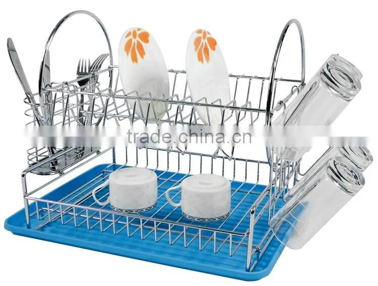 2 tiers green Dish rack with watet saving tray